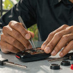 Réparation précise d’une télécommande automobile dans un atelier au Lamentin